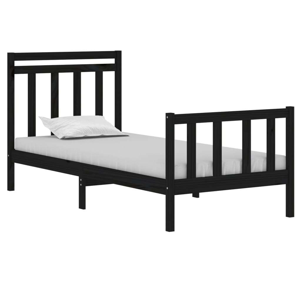 vidaXL Bed Frame without Mattress Black 90x190 cm Single Solid Wood