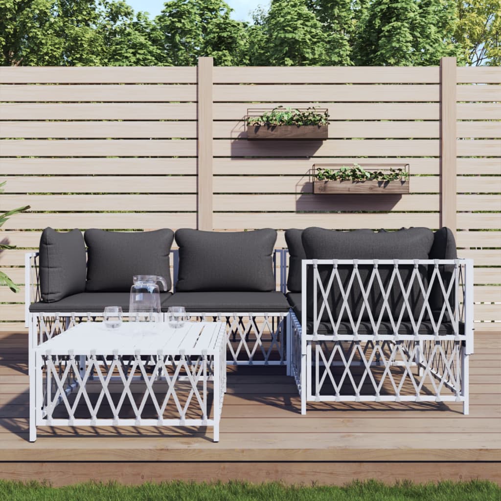 vidaXL 5 Piece Garden Lounge Set with Cushions White Steel