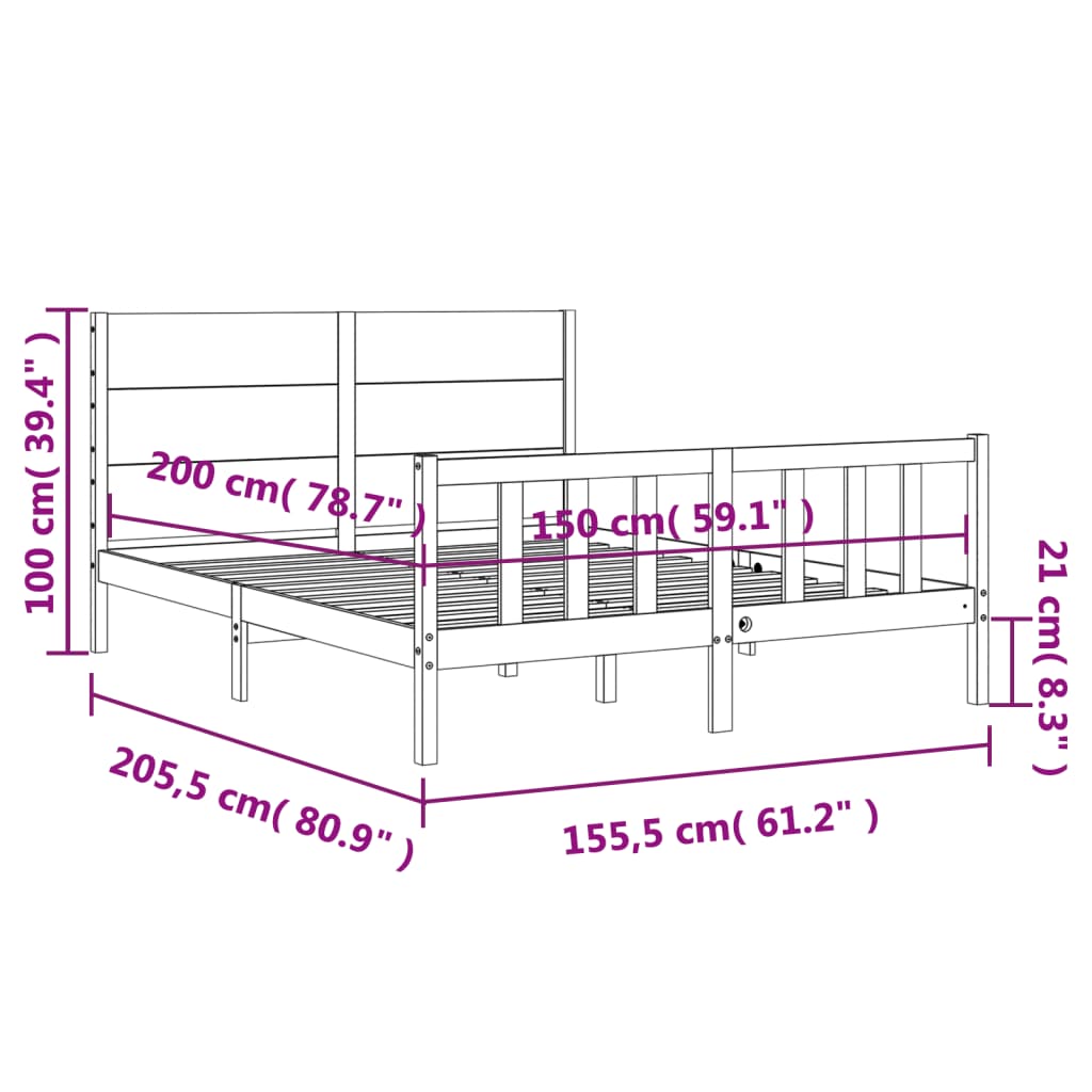 vidaXL Bed Frame with Headboard White King Size Solid Wood