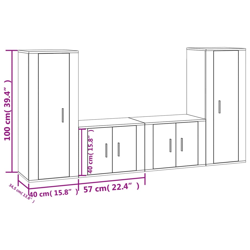 vidaXL 4 Piece TV Cabinet Set High Gloss White Engineered Wood