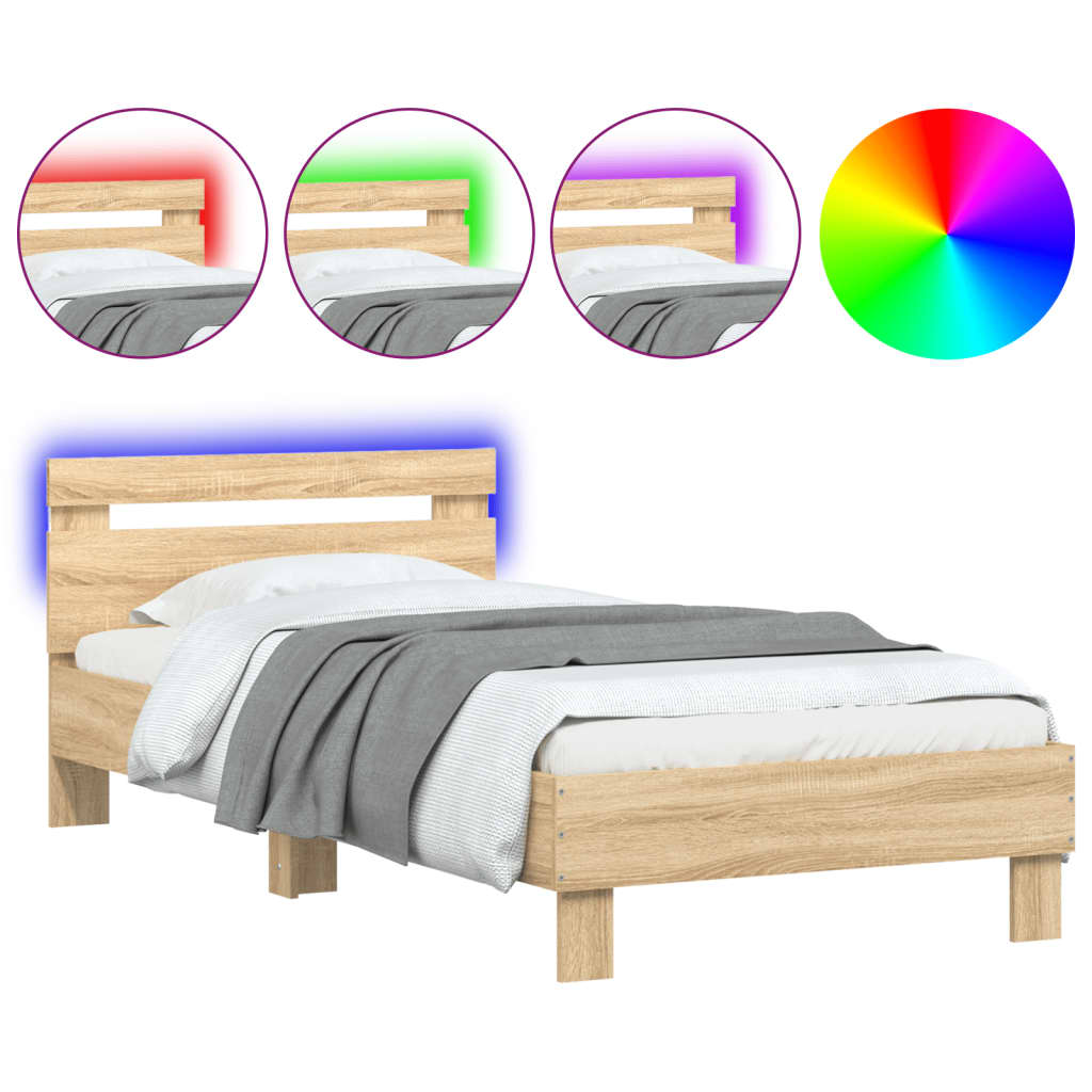 vidaXL Bed Frame without Mattress with LED Lights Sonoma Oak 90x190 cm Single