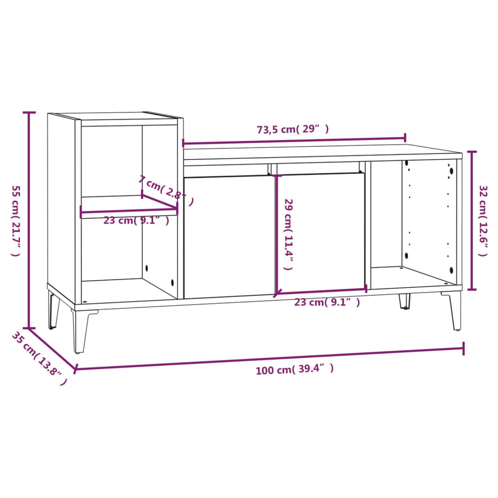 vidaXL TV Cabinet Grey Sonoma 100x35x55 cm Engineered Wood