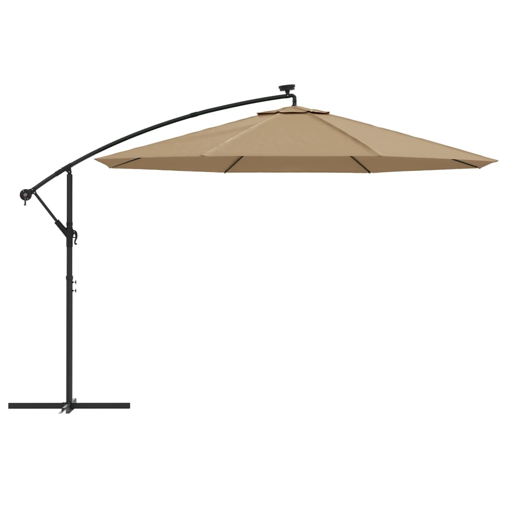 vidaXL Cantilever Garden Parasol with LED Lights and Metal Pole 350 cm Taupe