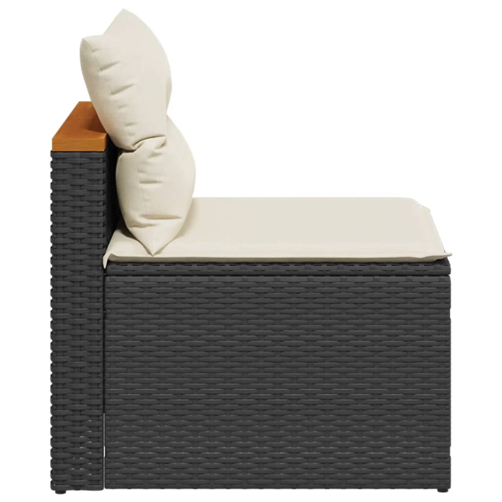 vidaXL Garden Sofas Armless with Cushions 2 pcs Black Poly Rattan