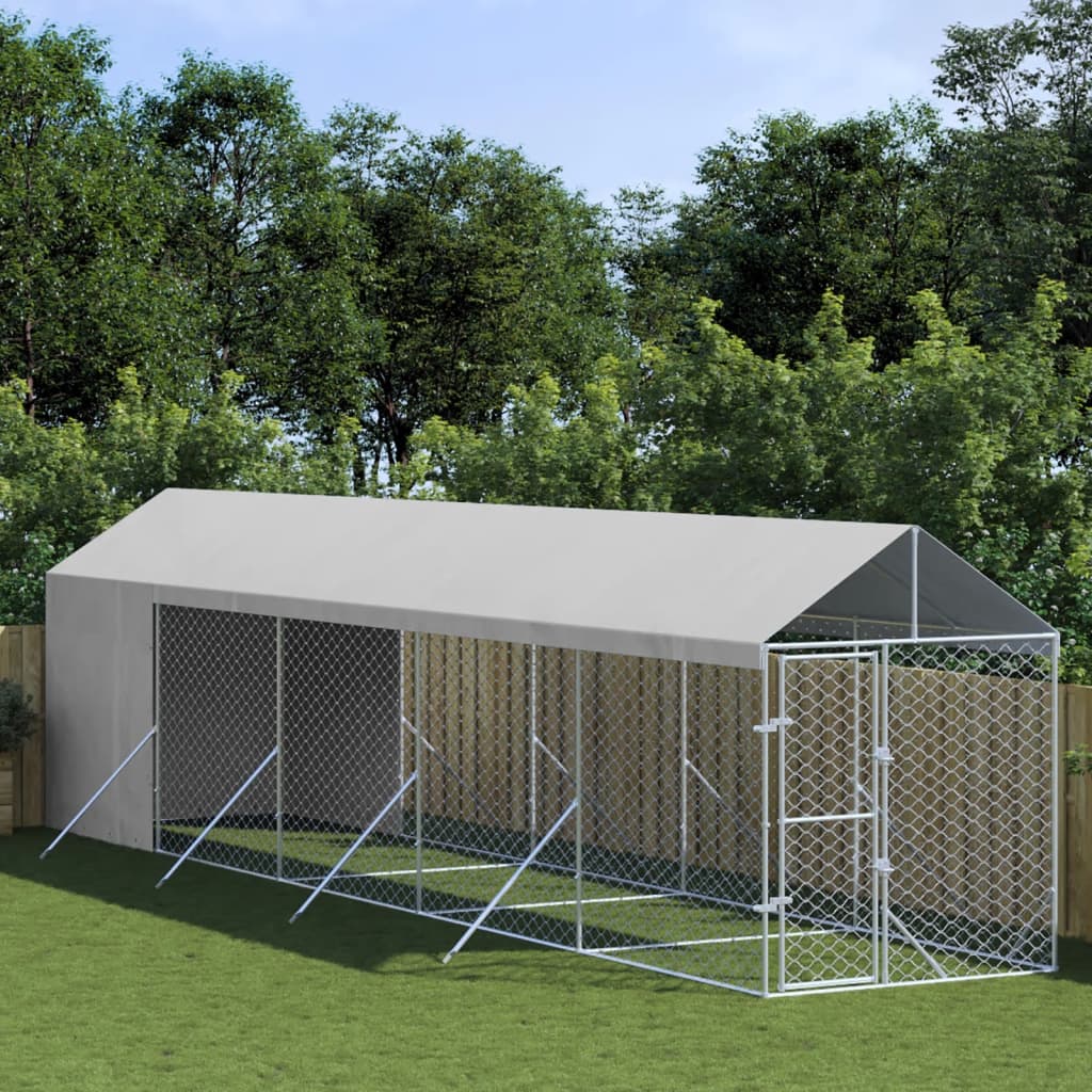 vidaXL Outdoor Dog Kennel with Roof Silver 2x10x2.5 m Galvanised Steel