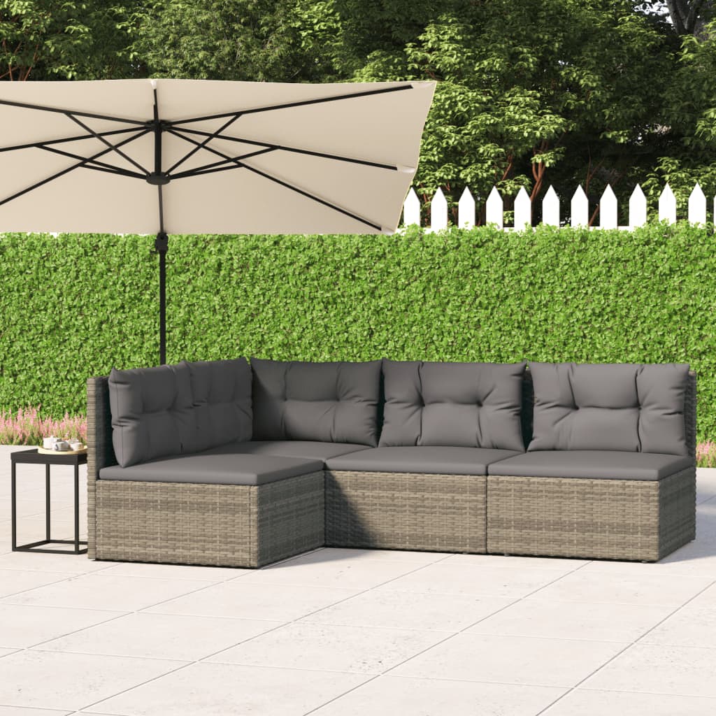 vidaXL 4 Piece Garden Lounge Set with Cushions Grey Poly Rattan