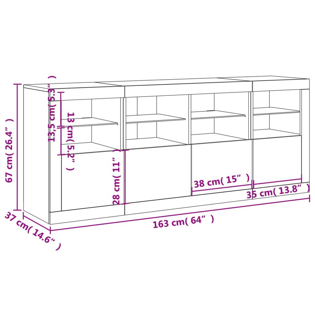 vidaXL Sideboard with LED Lights White 163x37x67 cm