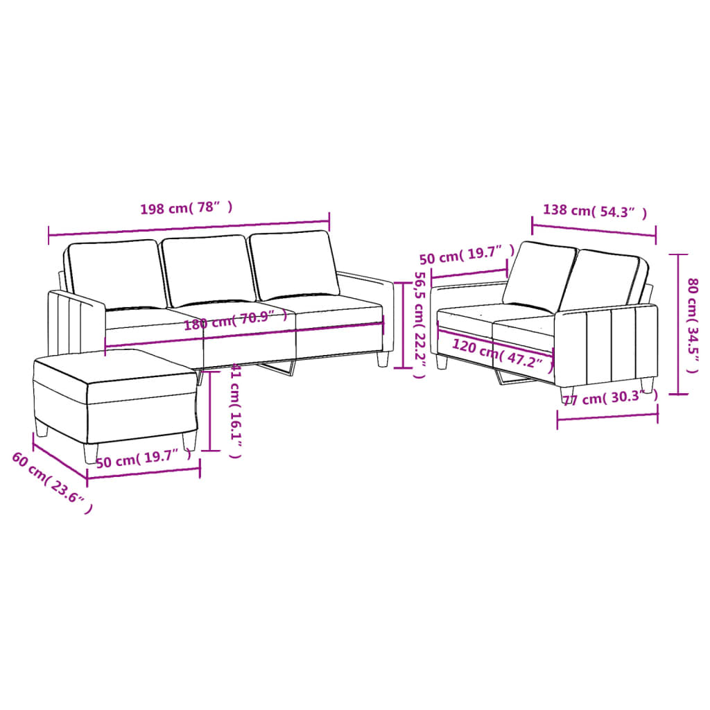 vidaXL 3 Piece Sofa Set with Cushions Light Grey Fabric