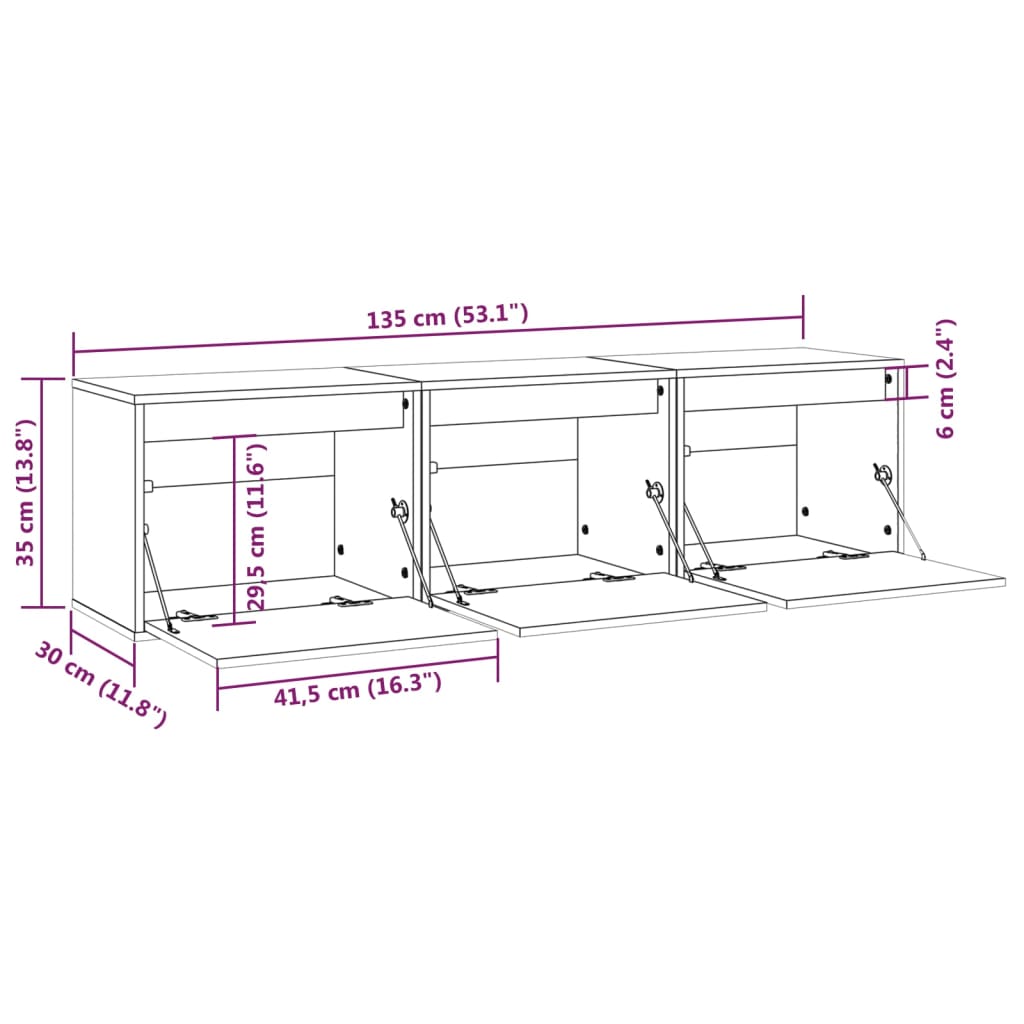 vidaXL TV Cabinets 3 pcs Solid Wood Pine