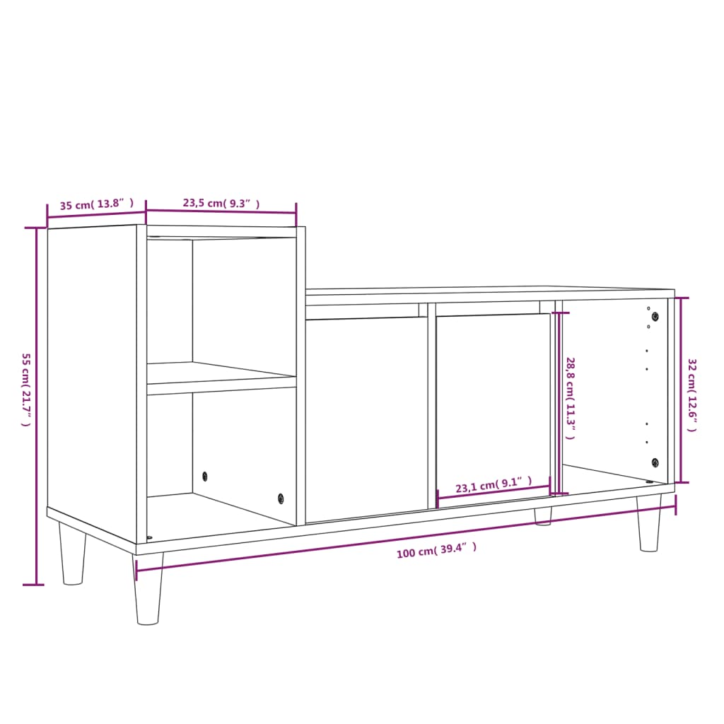 vidaXL TV Cabinet Black 100x35x55 cm Engineered Wood