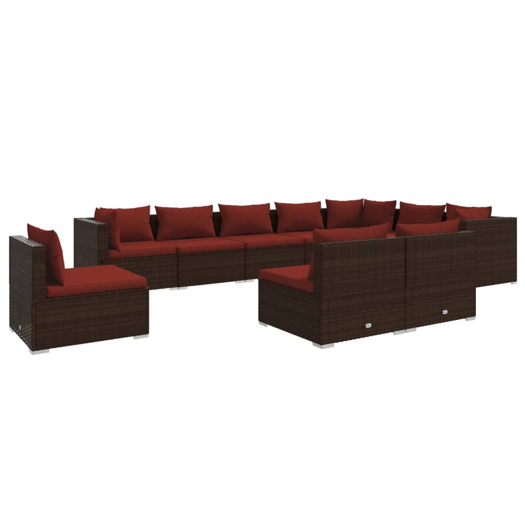 vidaXL 10 Piece Garden Lounge Set with Cushions Poly Rattan Brown