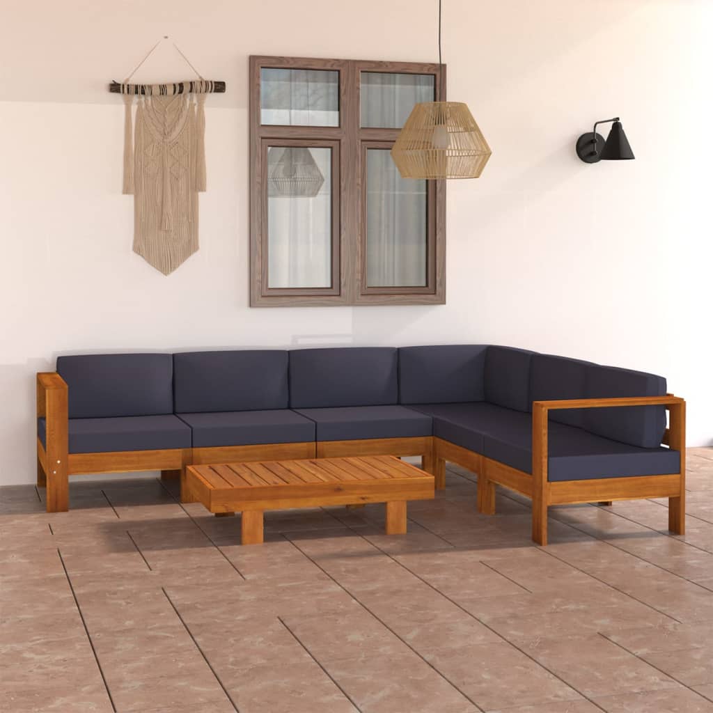 vidaXL 7 Piece Garden Lounge Set with Dark Grey Cushions Acacia Wood