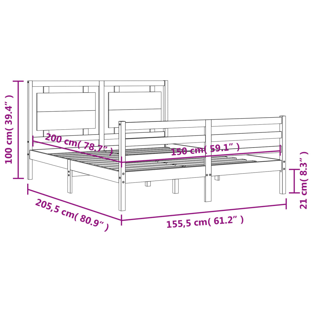 vidaXL Bed Frame without Mattress King Size Solid Wood