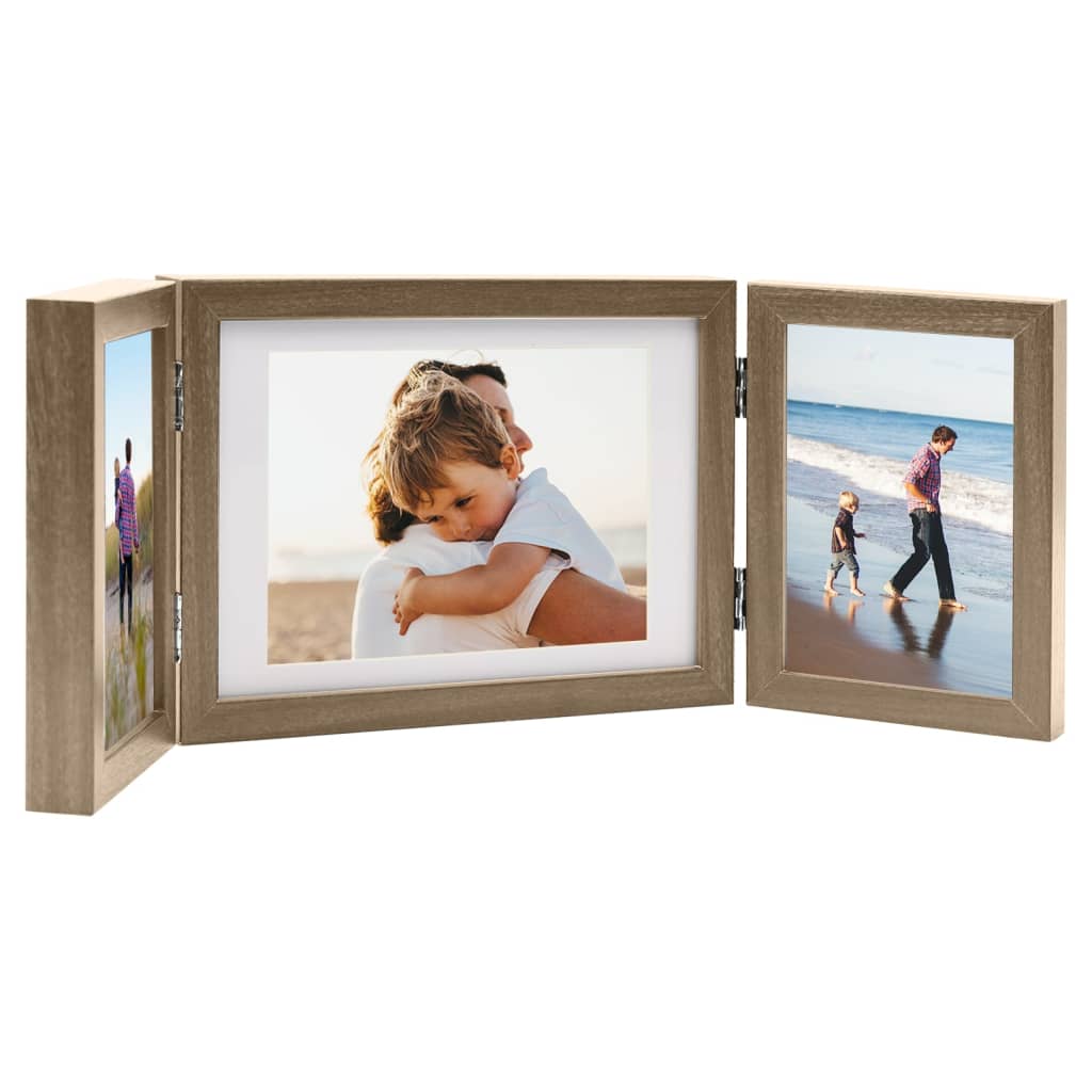 vidaXL Trifold Photo Frame Collage Light Brown 22x15 cm+2x