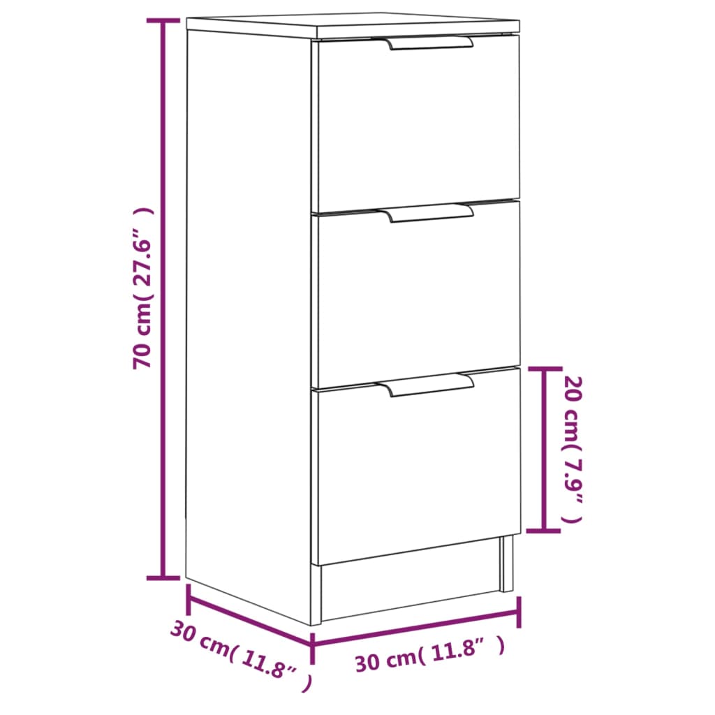 vidaXL Sideboards 2 pcs Smoked Oak 30x30x70 cm Engineered Wood