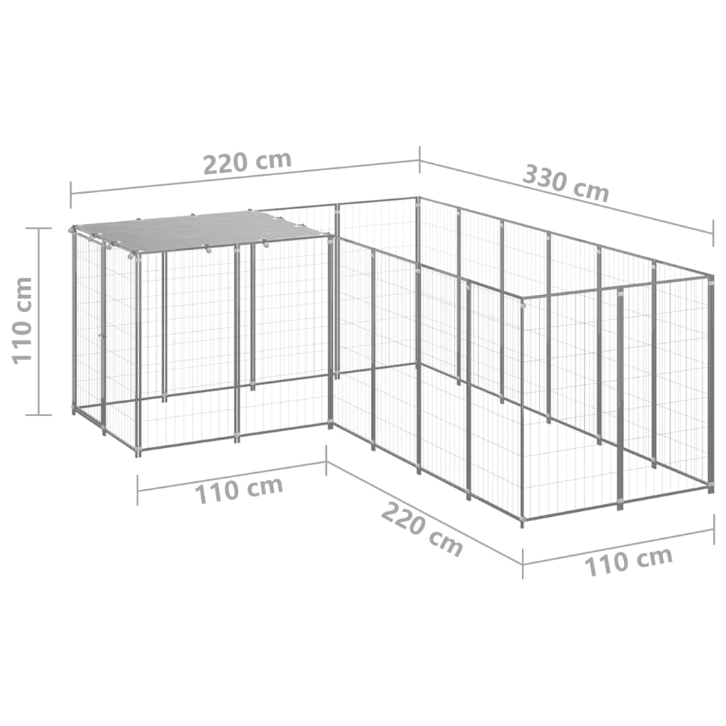 vidaXL Dog Kennel Silver 4.84 m² Steel