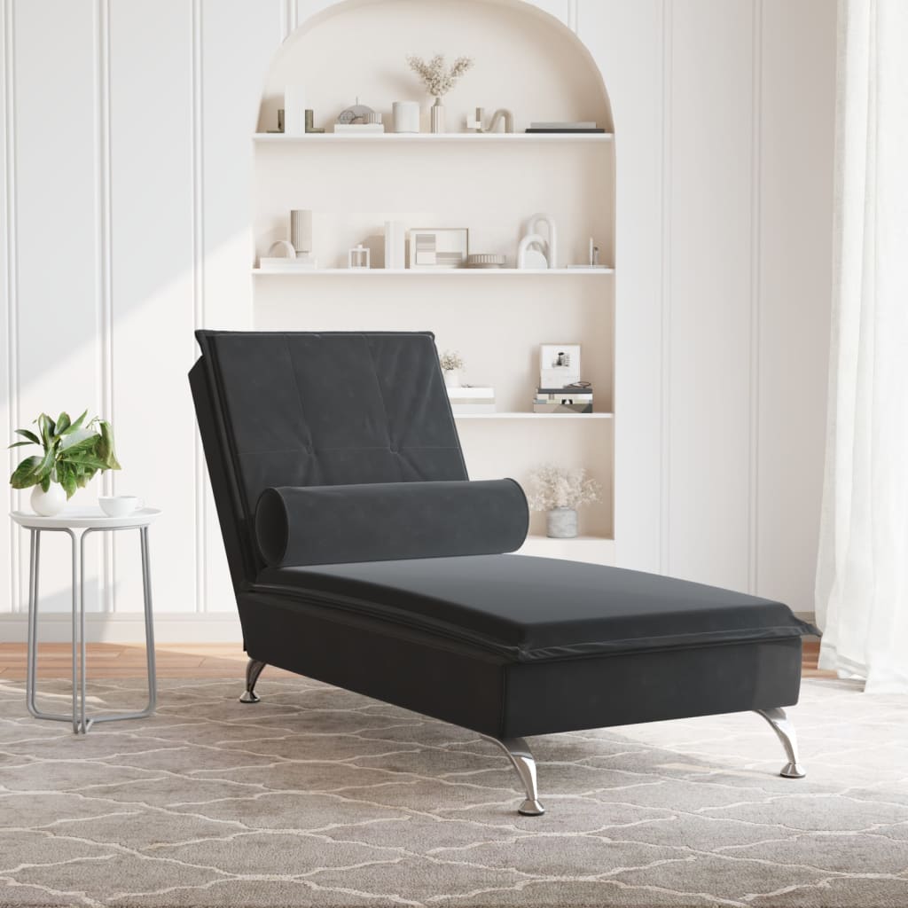 vidaXL Massage Chaise Lounge with Bolster Black Velvet