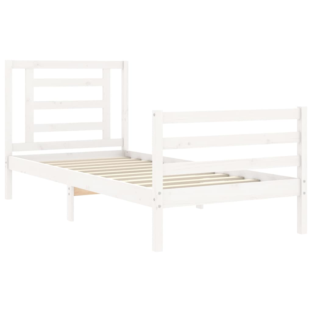 vidaXL Bed Frame without Mattress White Single Solid Wood