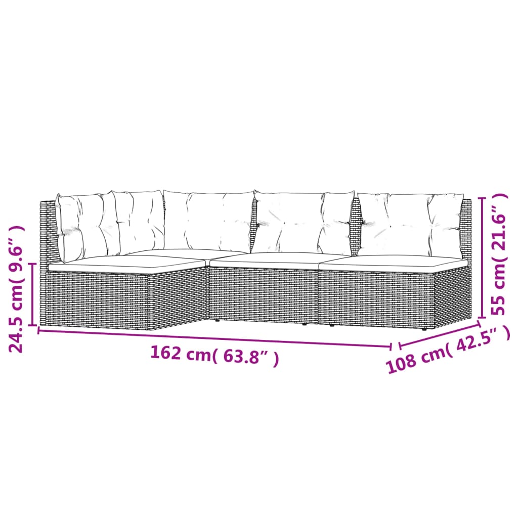 vidaXL 4 Piece Garden Lounge Set with Cushions Grey Poly Rattan