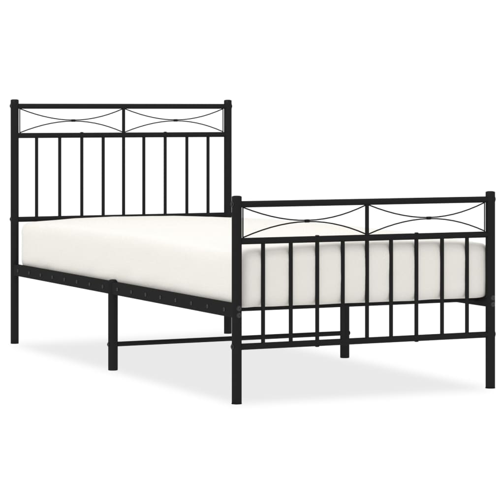 vidaXL Metal Bed Frame without Mattress with Footboard Black 90x190 cm Single