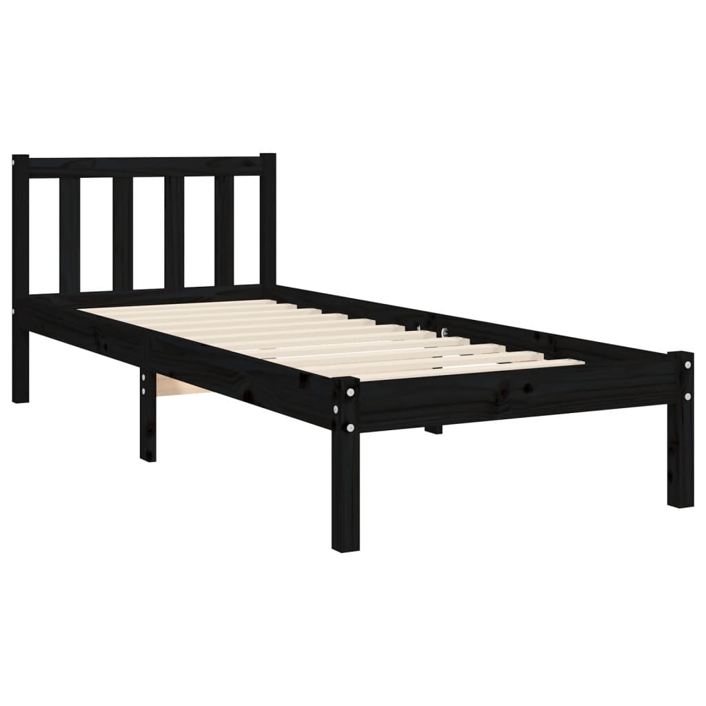 vidaXL Bed Frame without Mattress Black Single Solid Wood Pine