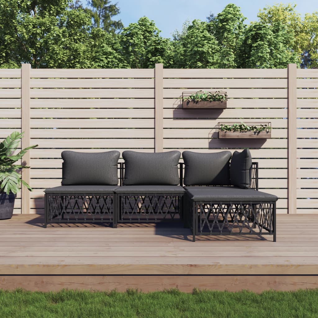 vidaXL 4 Piece Garden Lounge Set with Cushions Anthracite Steel