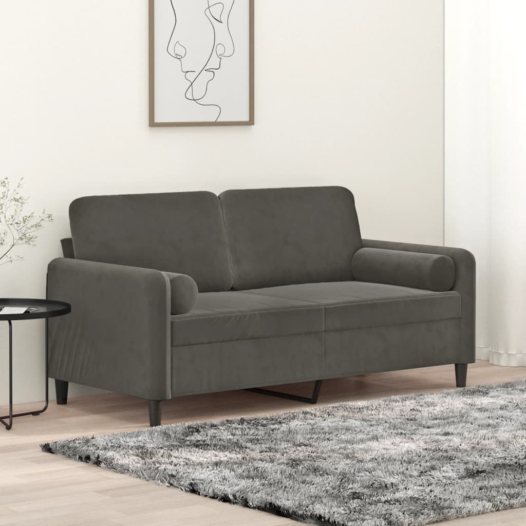 vidaXL 2-Seater Sofa with Pillows&Cushions Dark Grey 140 cm Velvet