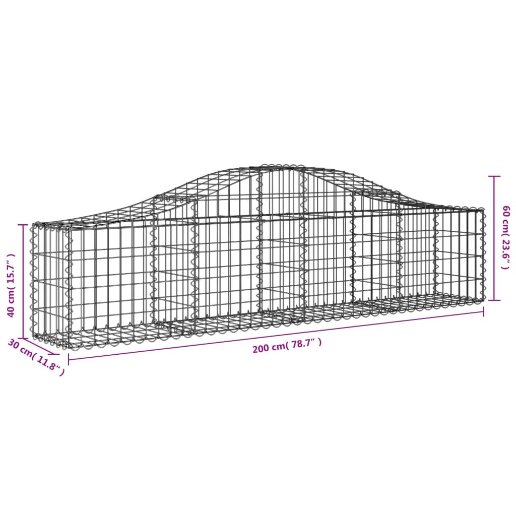 vidaXL Arched Gabion Baskets 18 pcs 200x30x40/60 cm Galvanised Iron