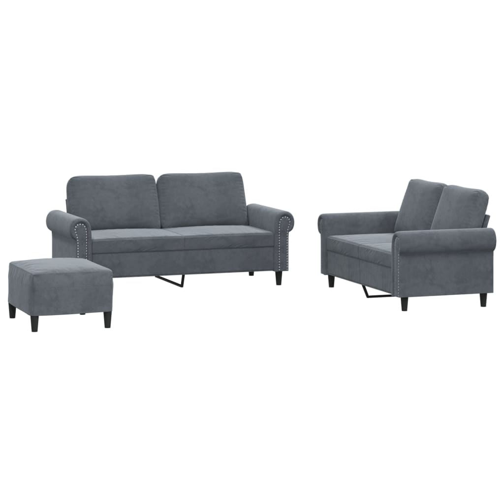 vidaXL 3 Piece Sofa Set with Cushions Dark Grey Velvet