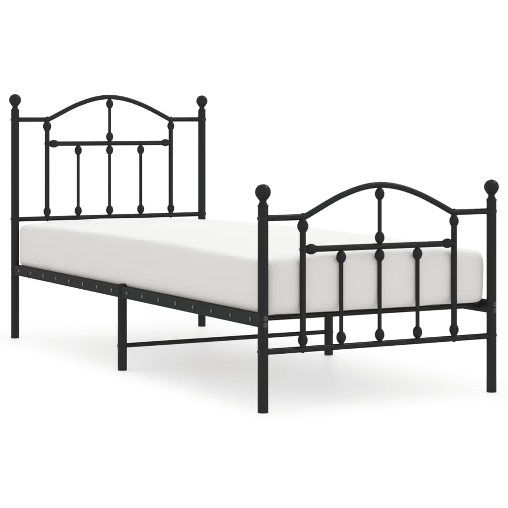 vidaXL Metal Bed Frame without Mattress with Footboard Black 90x190 cm Single