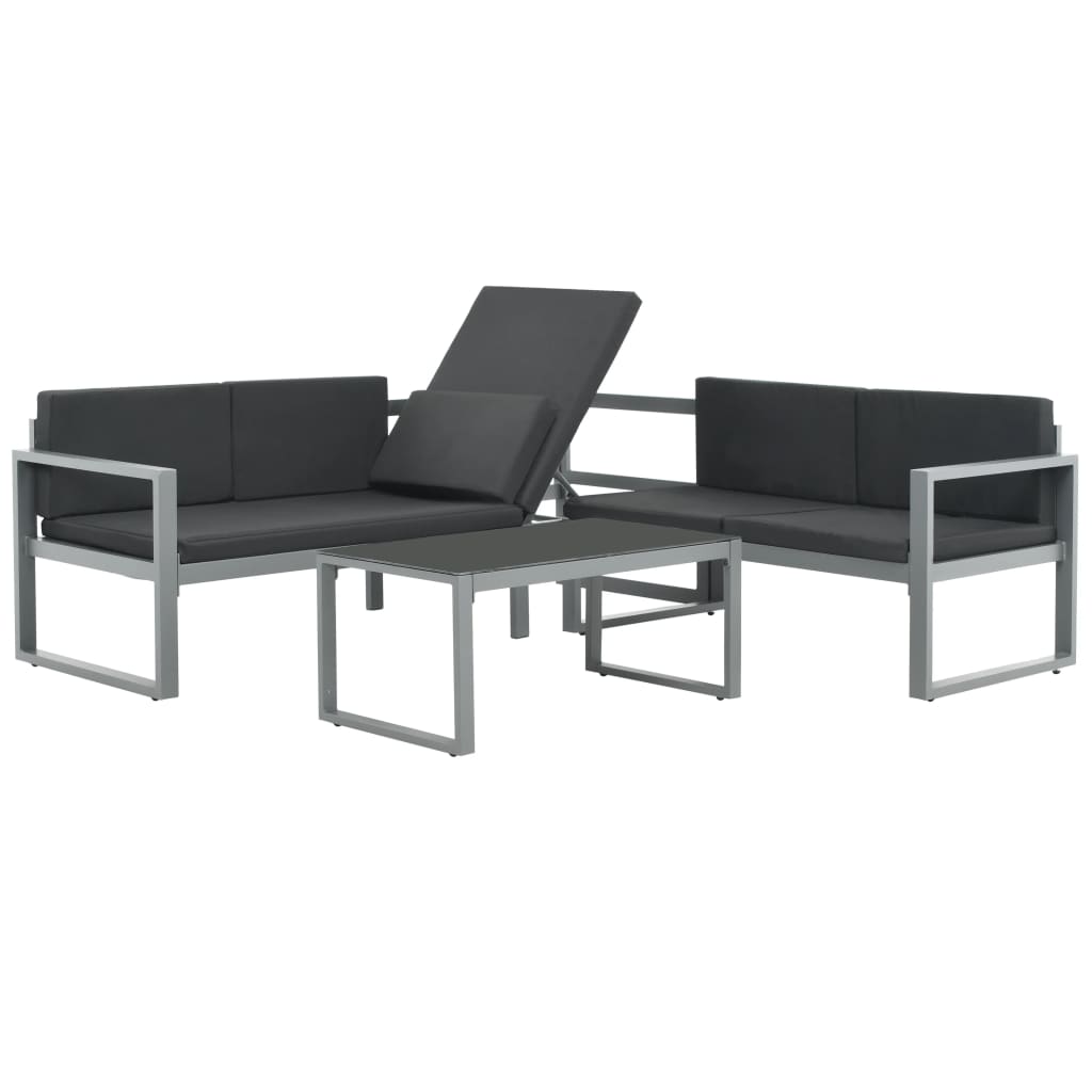 vidaXL 3 Piece Garden Lounge Set with Cushions Aluminium Black