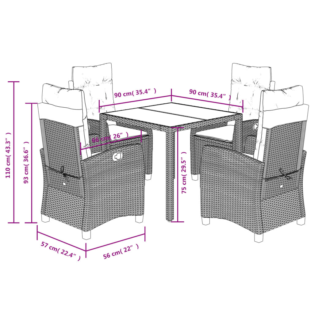 vidaXL 5 Piece Garden Dining Set with Cushions Black Poly Rattan