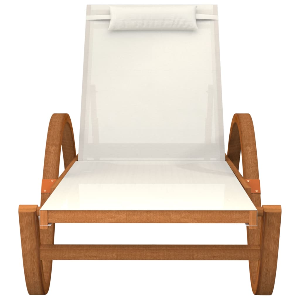 vidaXL Sun Lounger with Pillow White Textilene and Solid Wood Poplar