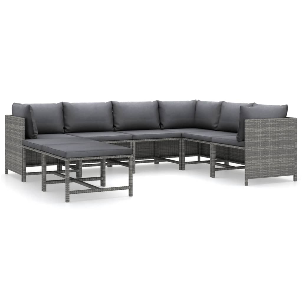 vidaXL 8 Piece Garden Lounge Set with Cushions Poly Rattan Grey