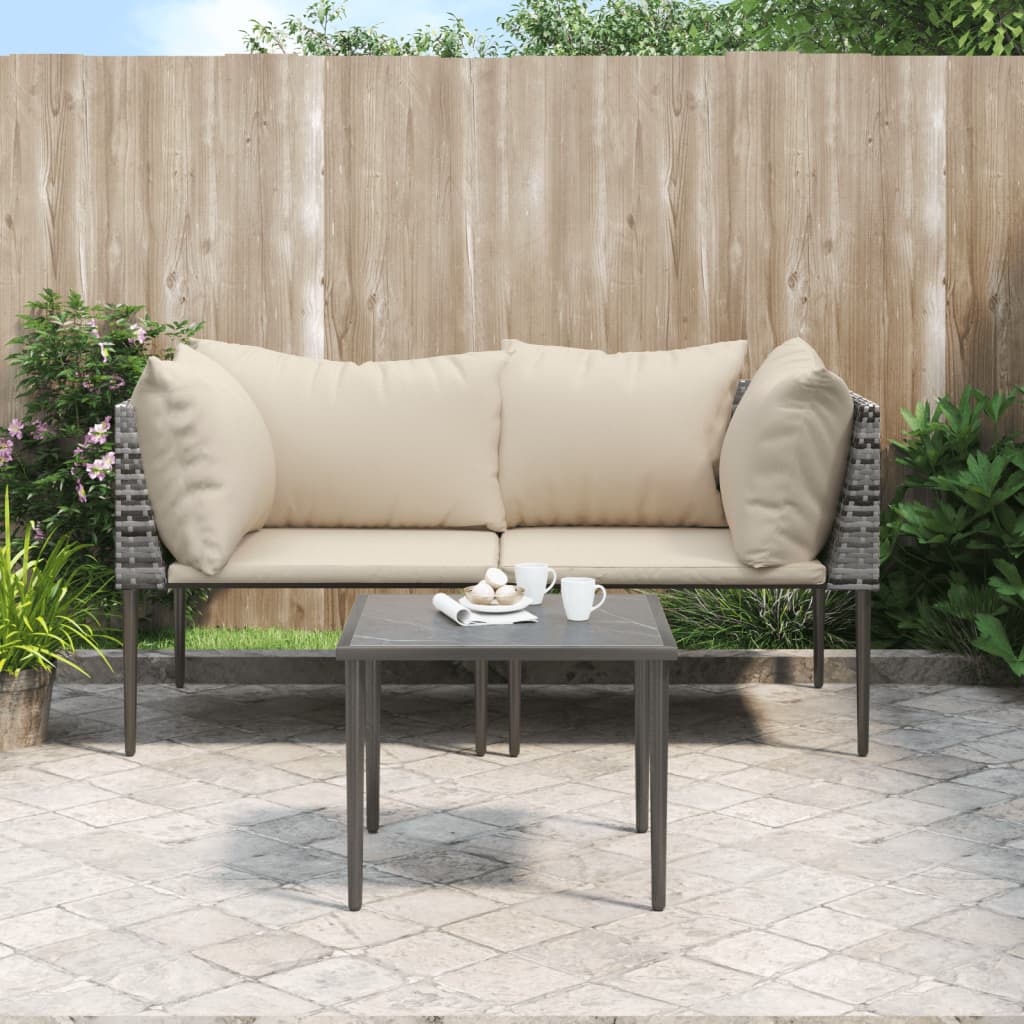 vidaXL 3 Piece Garden Lounge Set with Cushions Grey Poly Rattan