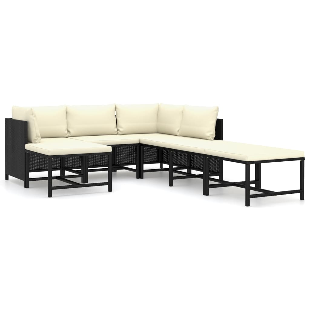 vidaXL 7 Piece Garden Lounge Set with Cushions Poly Rattan Black