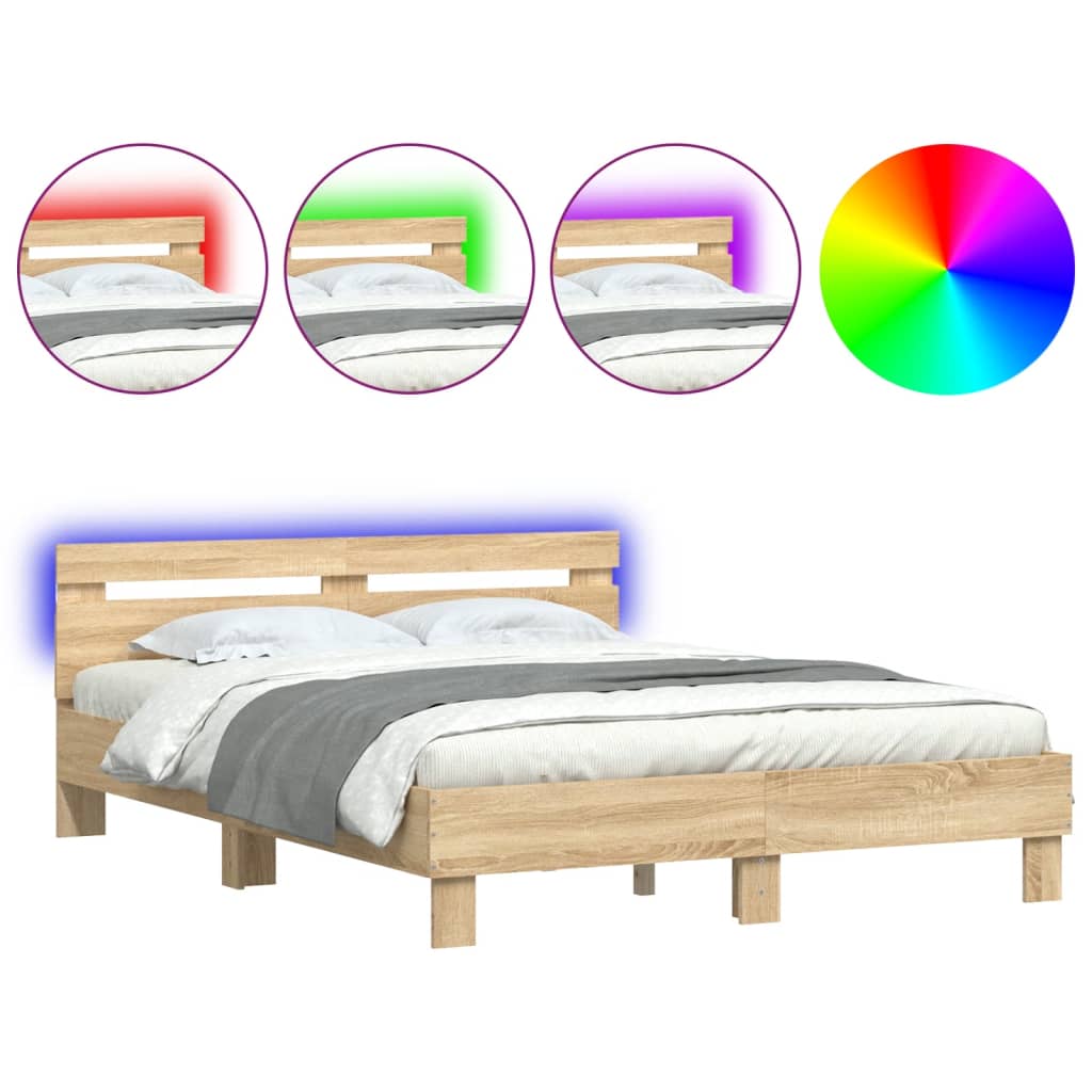 vidaXL Bed Frame with LED without Mattress Sonoma Oak 150x200 cm King Size