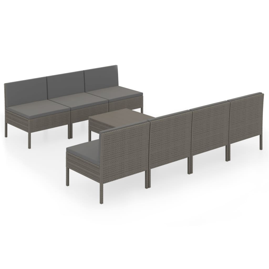 vidaXL 8 Piece Garden Lounge Set with Cushions Poly Rattan Grey