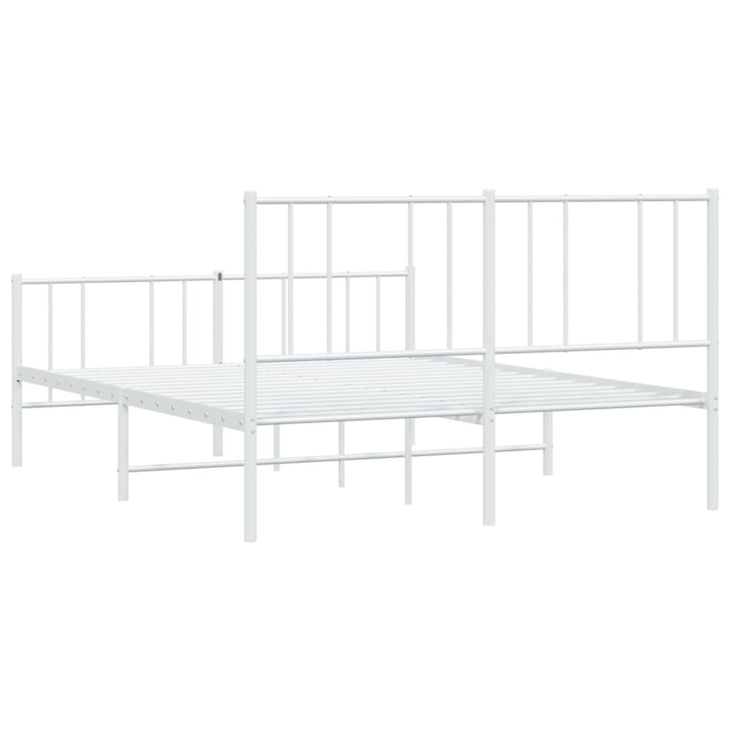 vidaXL Metal Bed Frame without Mattress with Footboard White 135x190 cm Double