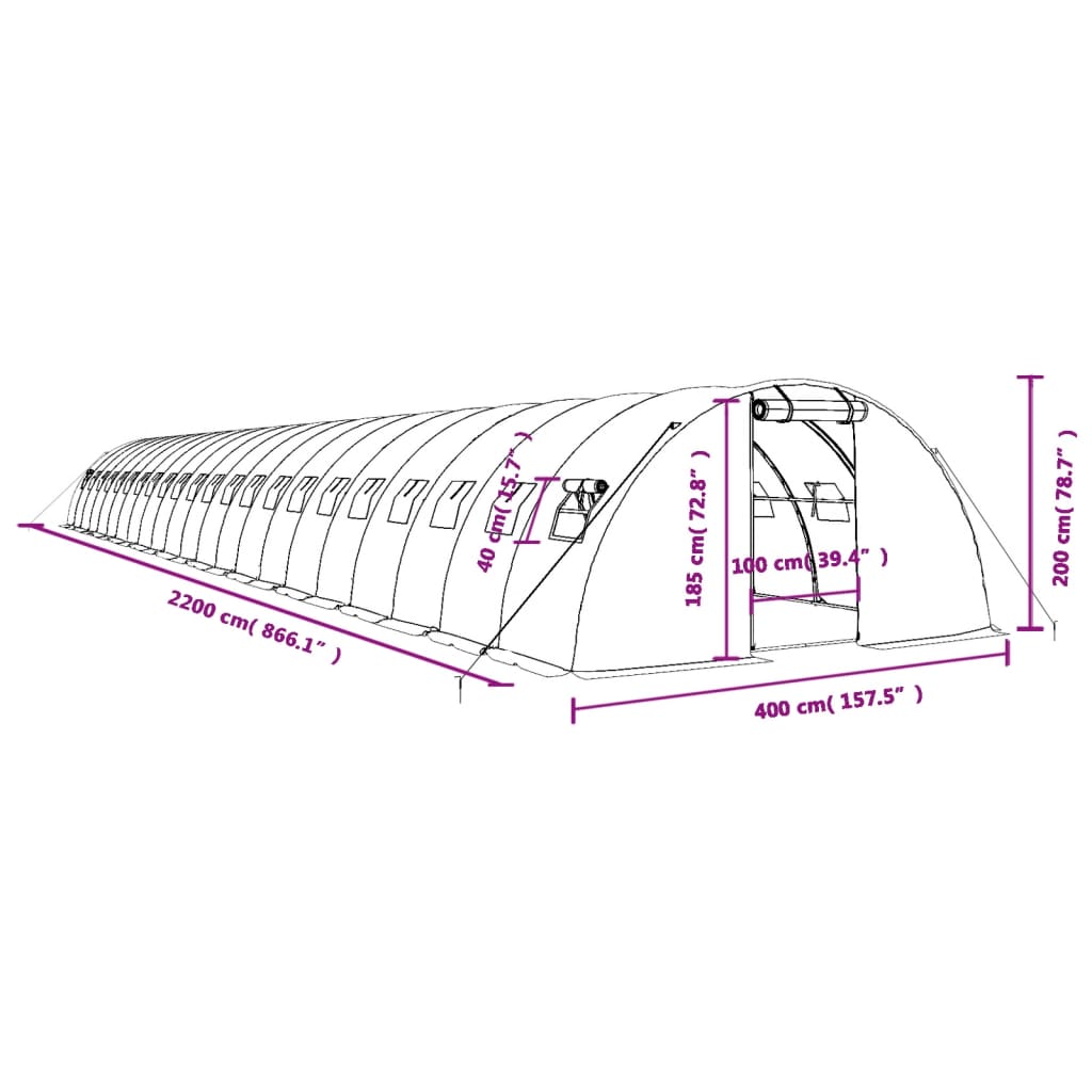 vidaXL Greenhouse with Steel Frame White 88 m² 22x4x2 m