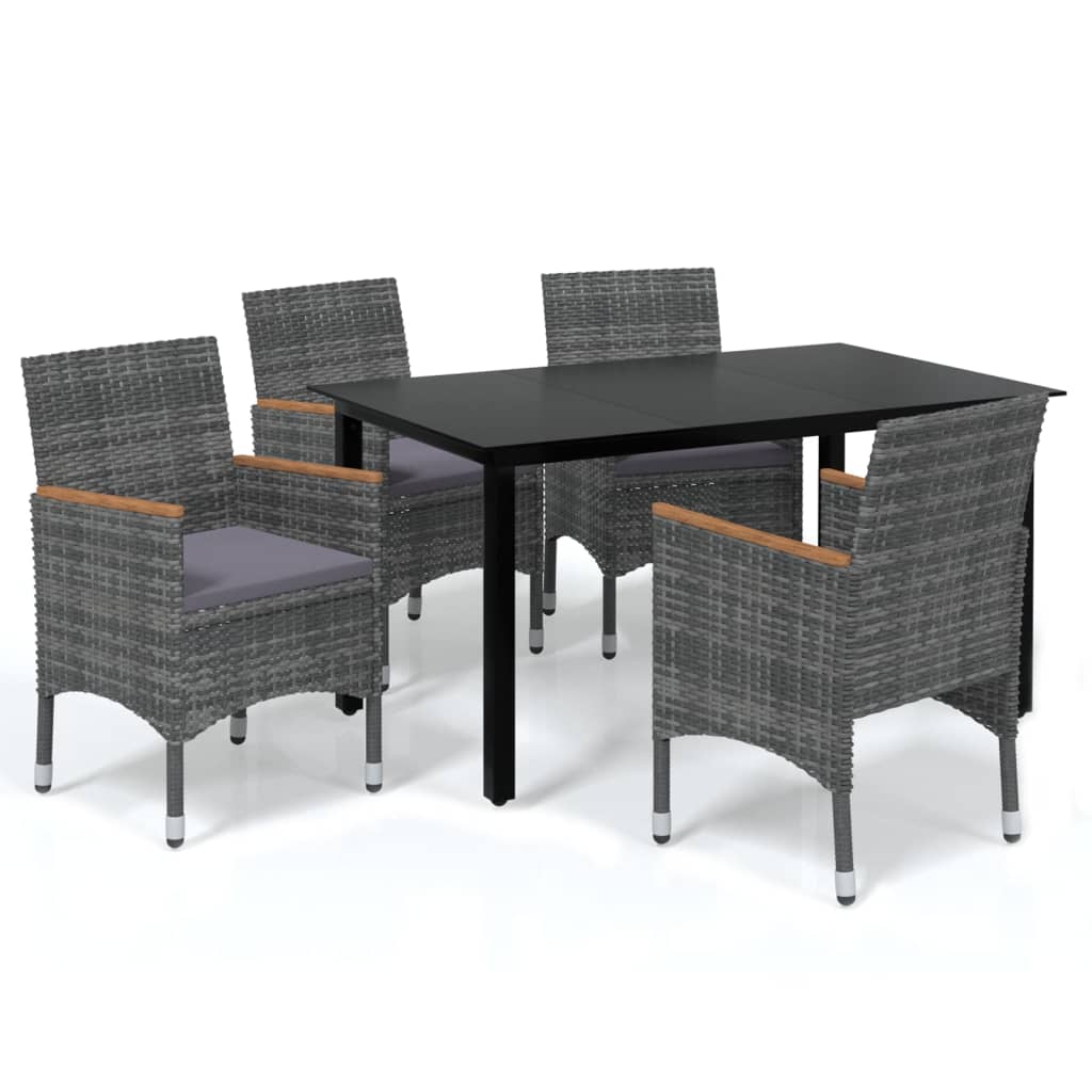 vidaXL 5 Piece Garden Dining Set with Cushions Poly Rattan Grey