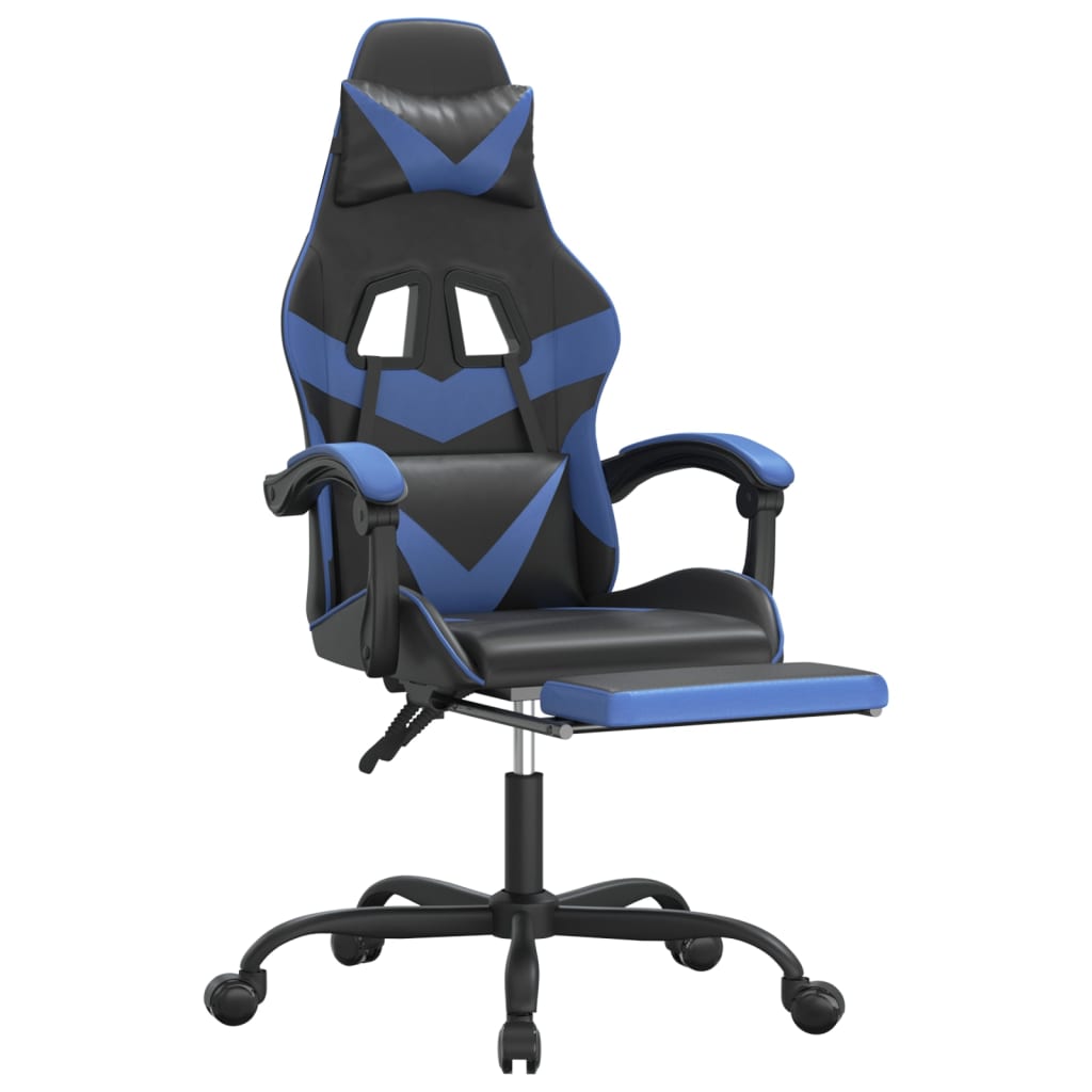 vidaXL Swivel Gaming Chair with Footrest Black&Blue Faux Leather