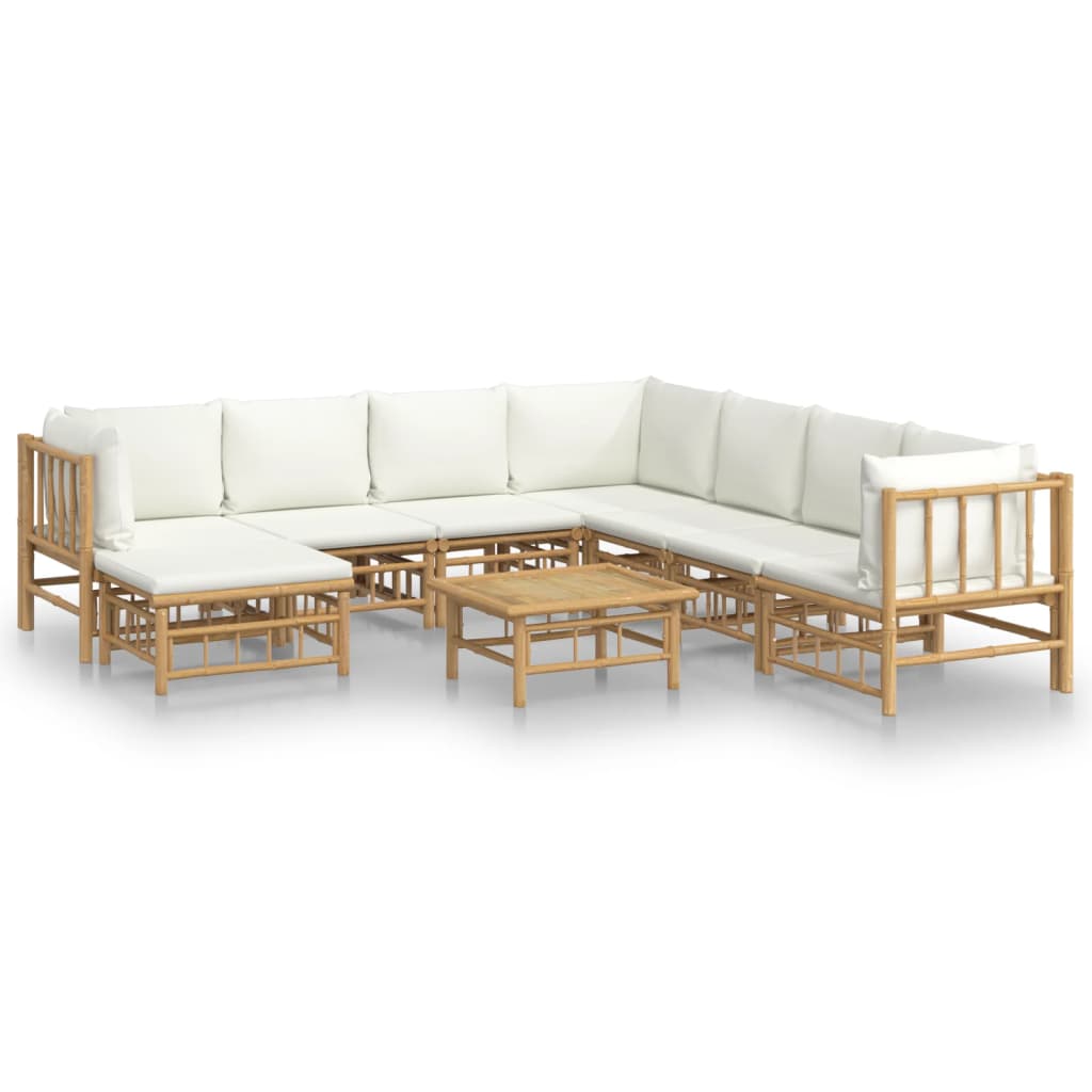 vidaXL 9 Piece Garden Lounge Set with Cream White Cushions Bamboo