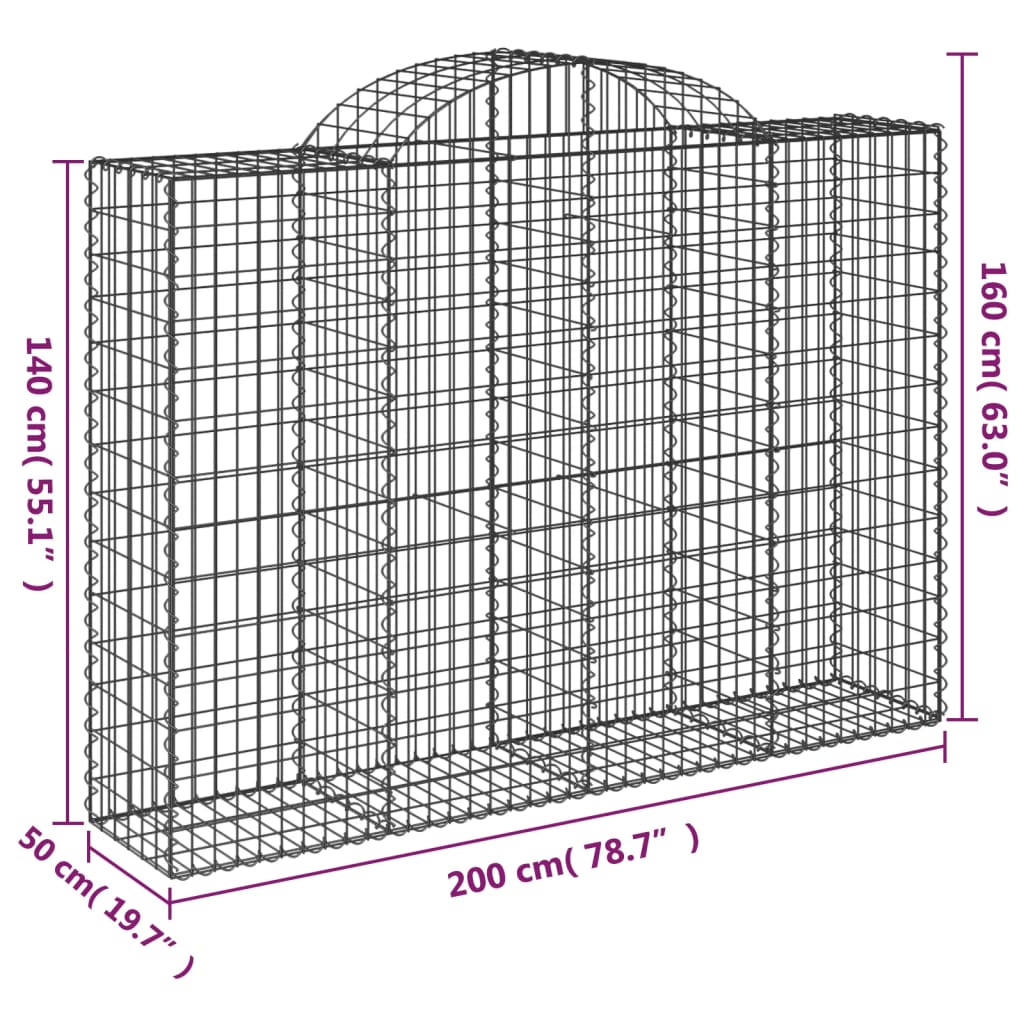 vidaXL Arched Gabion Baskets 14 pcs 200x50x140/160 cm Galvanised Iron