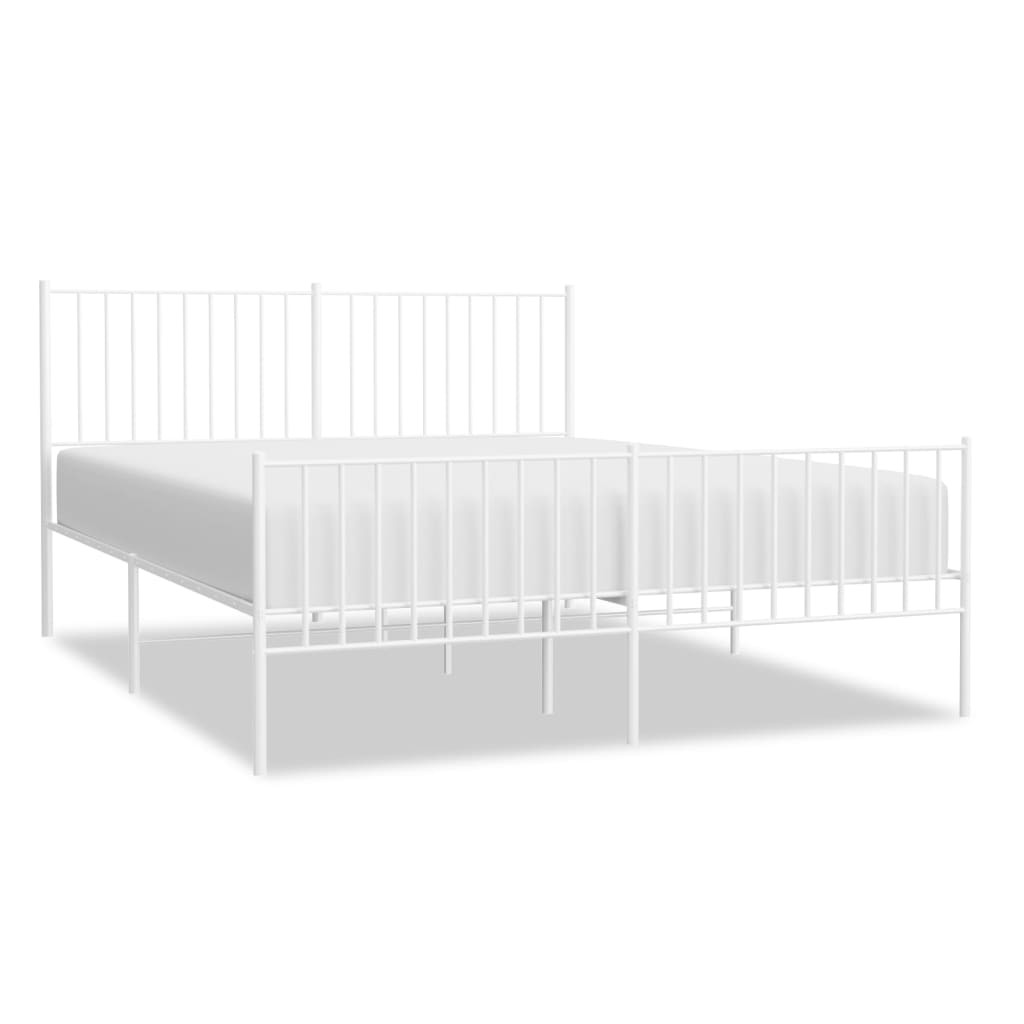 vidaXL Metal Bed Frame without Mattress with Footboard White 150x200 cm King Size