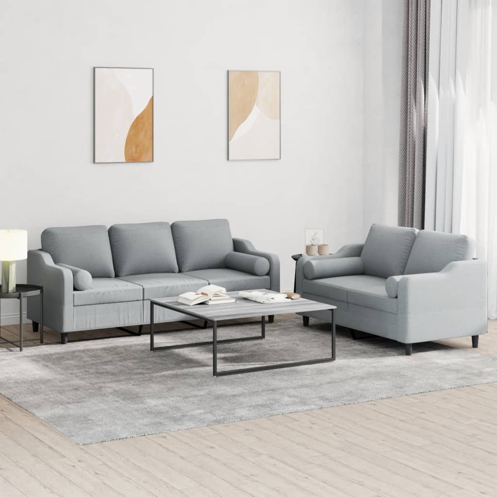 vidaXL 2 Piece Sofa Set with Pillows Light Grey Fabric