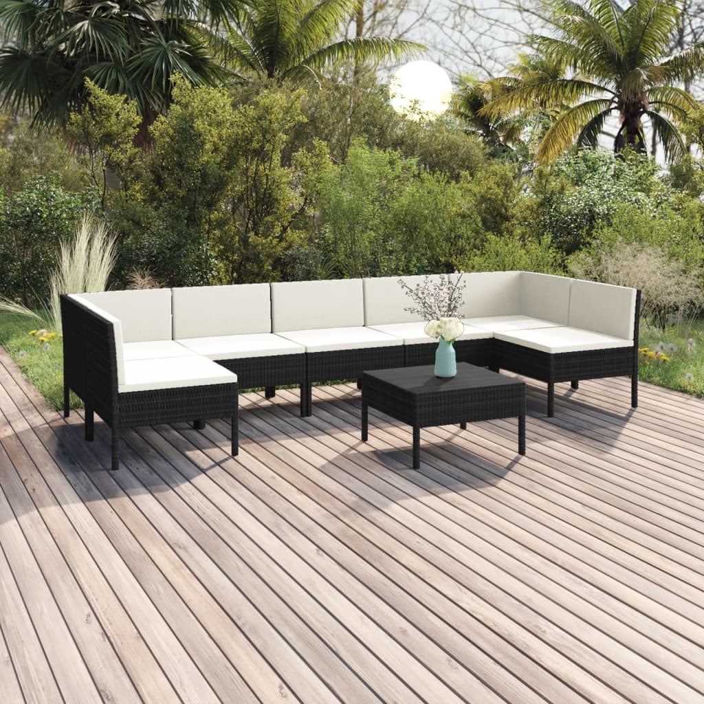 vidaXL 8 Piece Garden Lounge Set with Cushions Poly Rattan Black