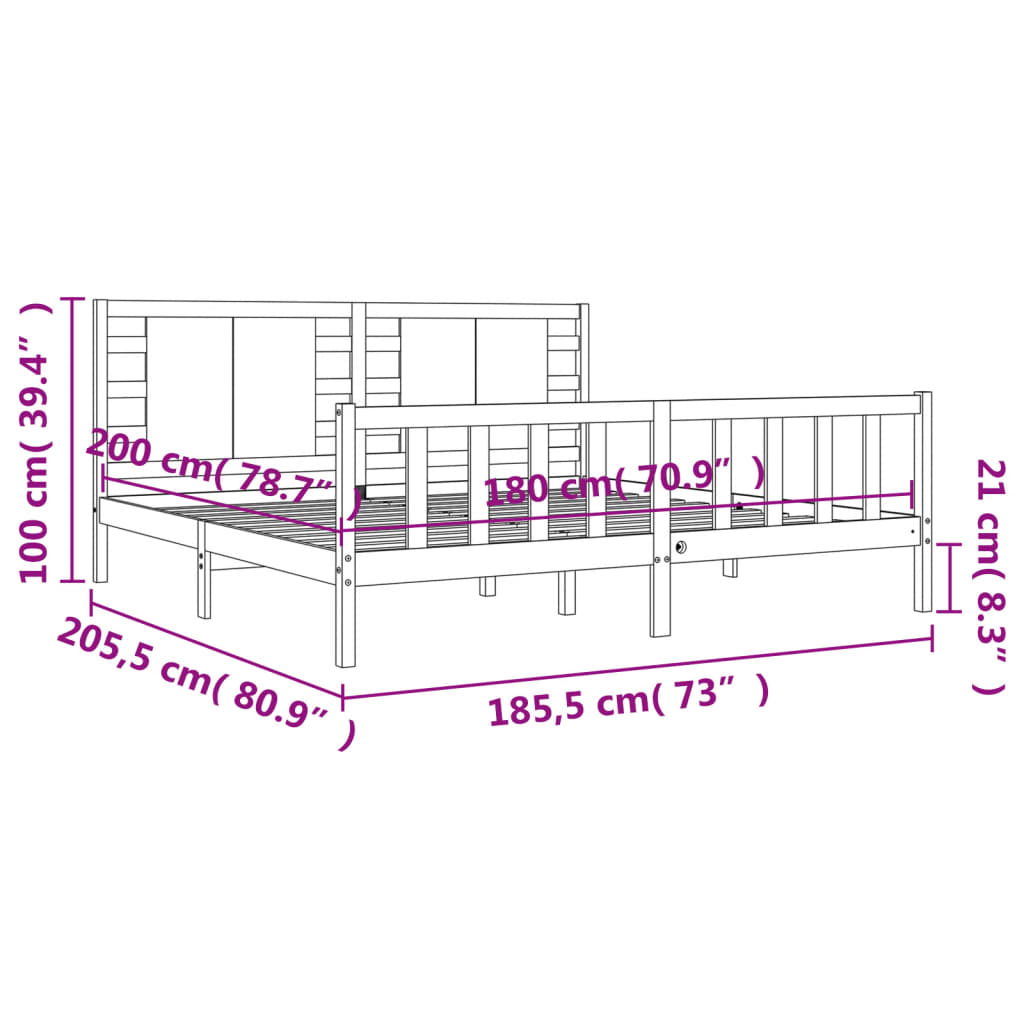 vidaXL Bed Frame without Mattress Black Super King Size Solid Wood Pine