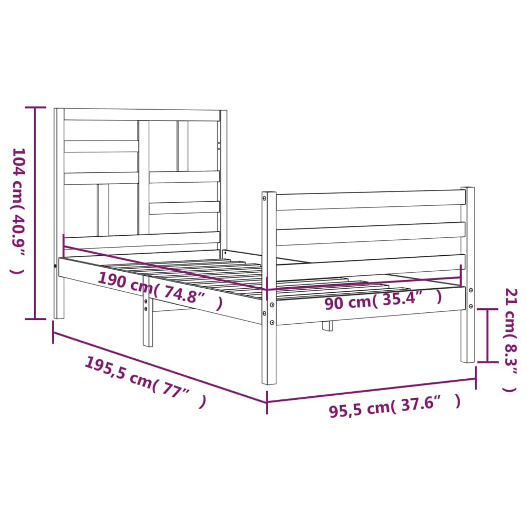 vidaXL Bed Frame without Mattress White Single Solid Wood