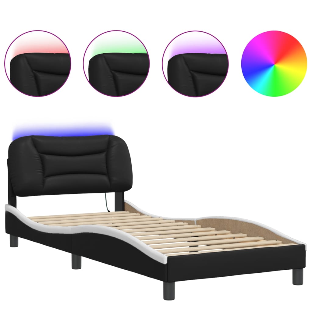 vidaXL Bed Frame with LED without Mattress Black and White 90x190 cm